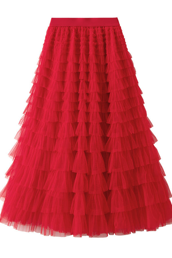 Rosa | Jupe longue en tulle avec taille élastiquée en palier