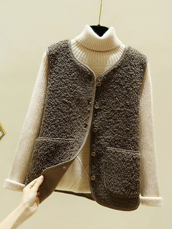 Gilet senza maniche in calda lana d'agnello da donna