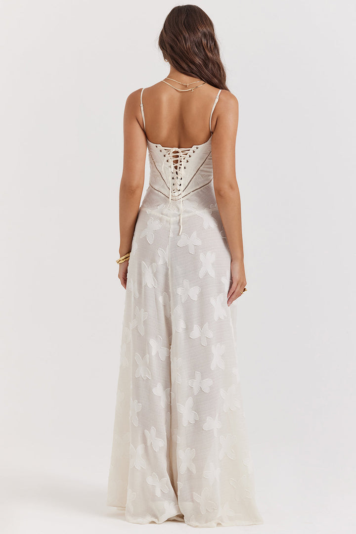 Elvina Robe maxi dos nu pour femme avec broderie | Aérienne, élégante & idéale pour l'été