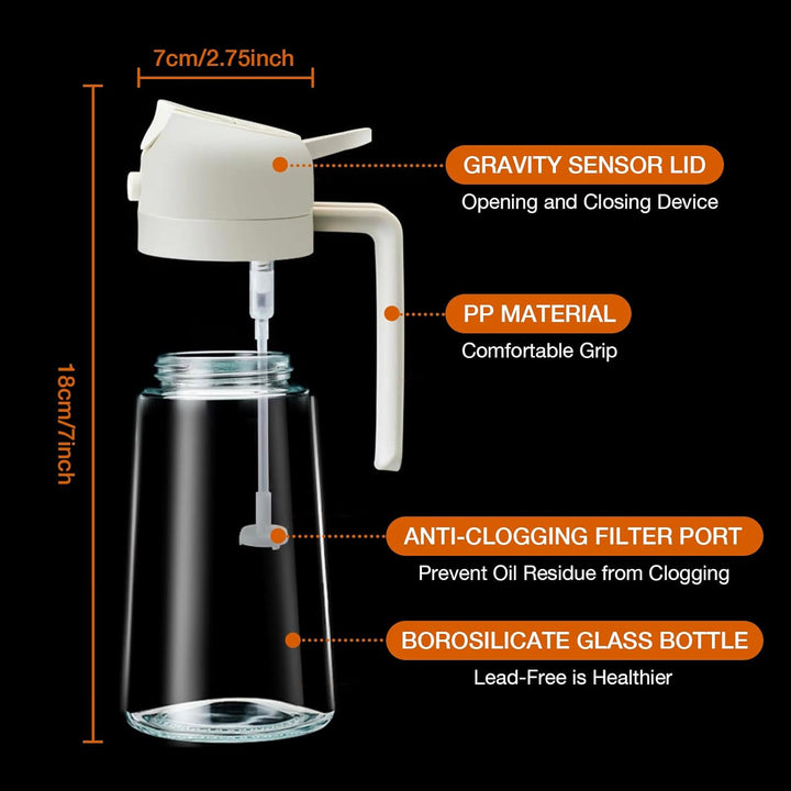 Liboer 2-en-1 Vaporisateur et Distributeur d’Huile d’Olive | Bouteille Verre 470ml Cuisine