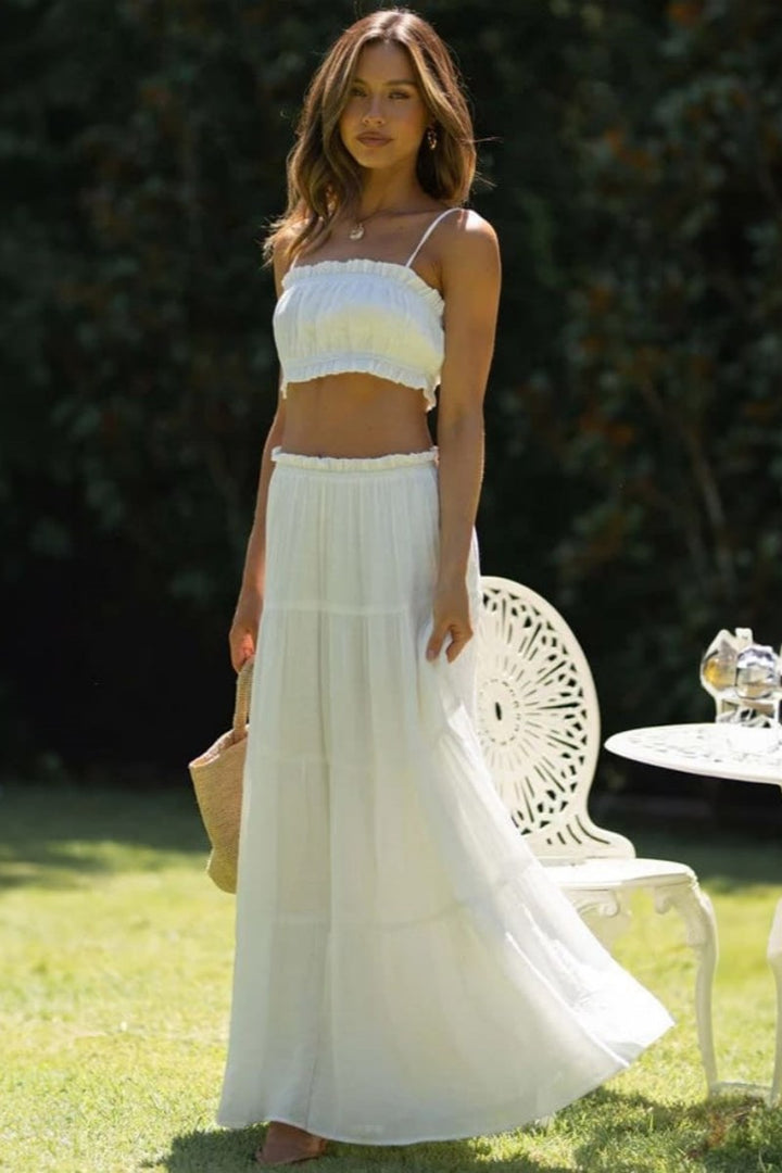 Ensemble bustier et jupe maxi à imprimé marin | Élégant et estival