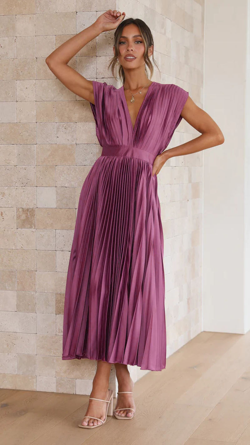 Michela | Robe midi plissée raffinée avec décolleté en V