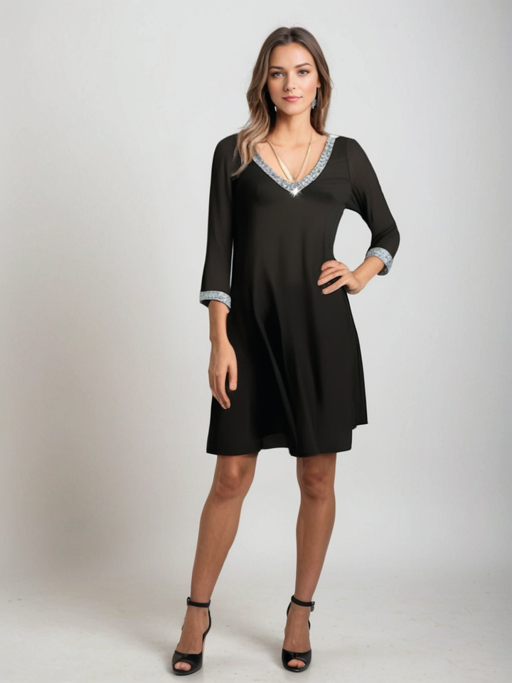 Vestido de noche negro corto | Elegancia informal con lentejuelas y escote en V
