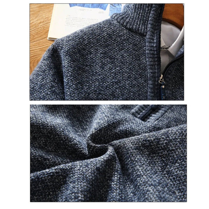 Suéter con cremallera para hombre – Tejido de punto, cuello con media cremallera y corte relajado