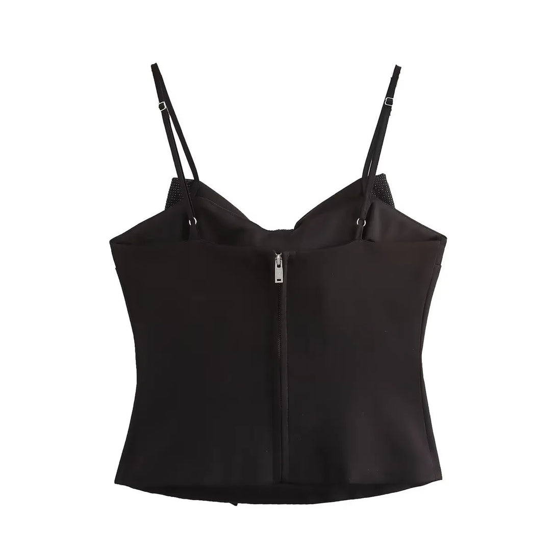 Loulou Débardeur femme pailleté avec noeud | Débardeur noir à paillettes pour les fêtes & occasions spéciales
