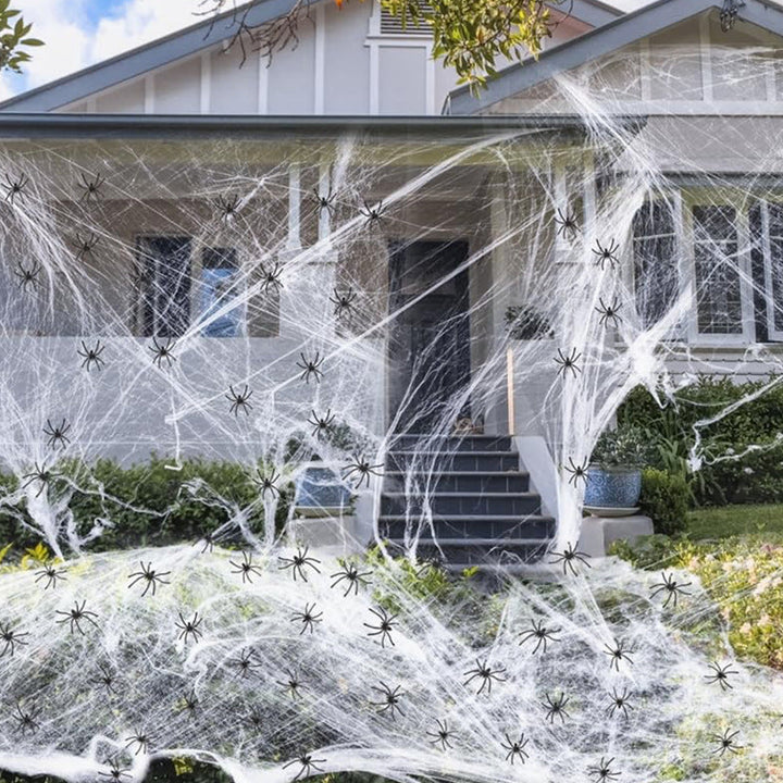 Conjunto de tela de araña de Halloween con arañas – extensible para interior/exterior