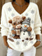 Maglione natalizio festoso da donna, decorato con motivi di renne e pupazzi di neve | Maglione in maglia caldo per le festività di fine anno