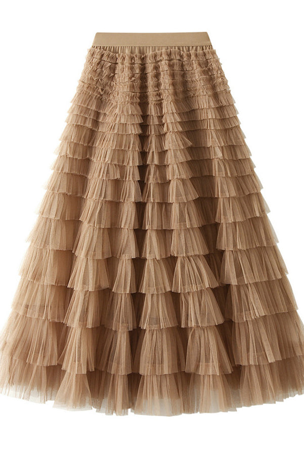 Rosa | Jupe longue en tulle avec taille élastiquée en palier