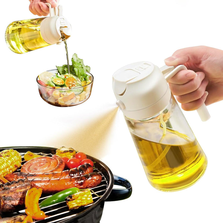 Liboer 2-en-1 Vaporisateur et Distributeur d’Huile d’Olive | Bouteille Verre 470ml Cuisine