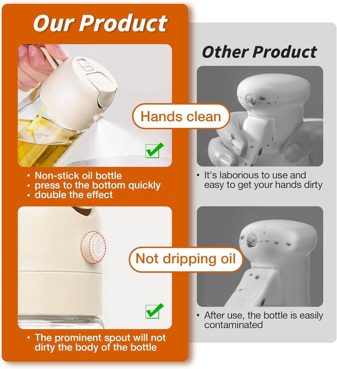 Liboer 2-en-1 Vaporisateur et Distributeur d’Huile d’Olive | Bouteille Verre 470ml Cuisine