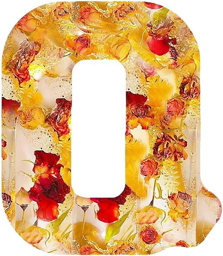 Lâmpada em Resina com Flores Secas e Letra Personalizada | Luz Noturna Decorativa LED