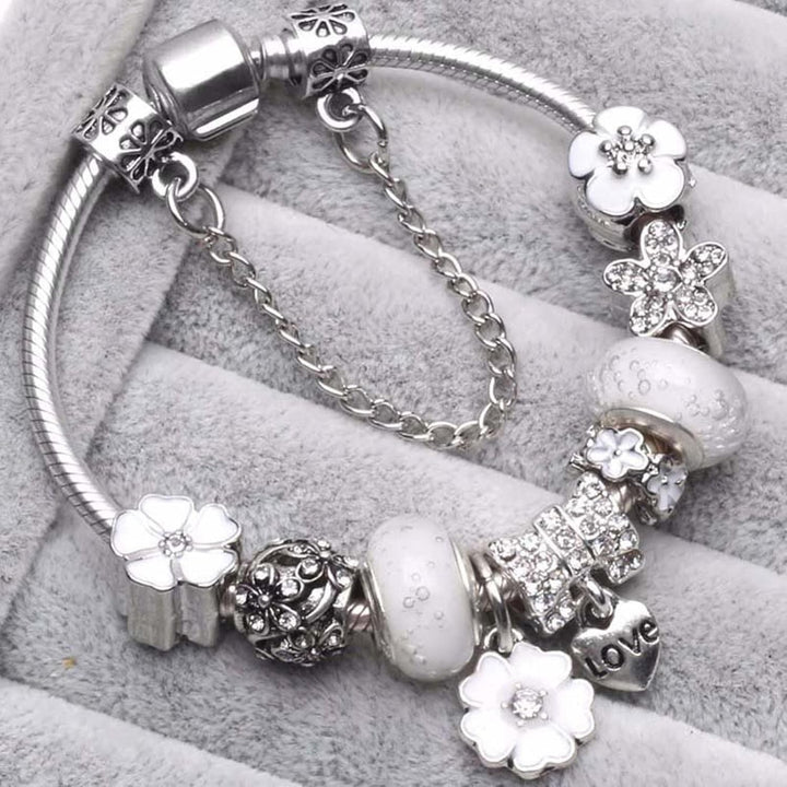 Bracelet en Argent Sterling 925 avec Breloques Florales | Bijou Élégant Femme Cadeau