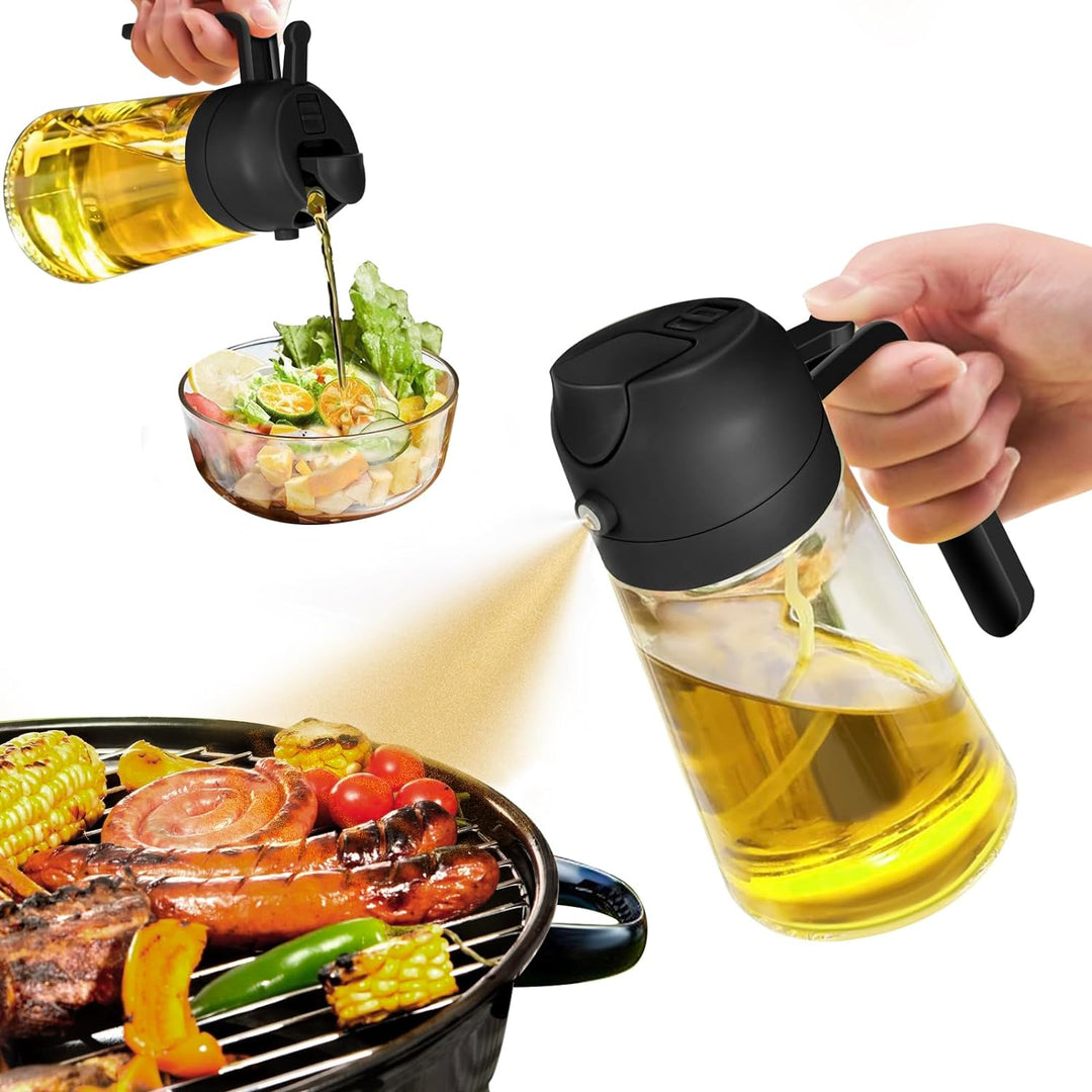 Liboer 2-en-1 Vaporisateur et Distributeur d’Huile d’Olive | Bouteille Verre 470ml Cuisine