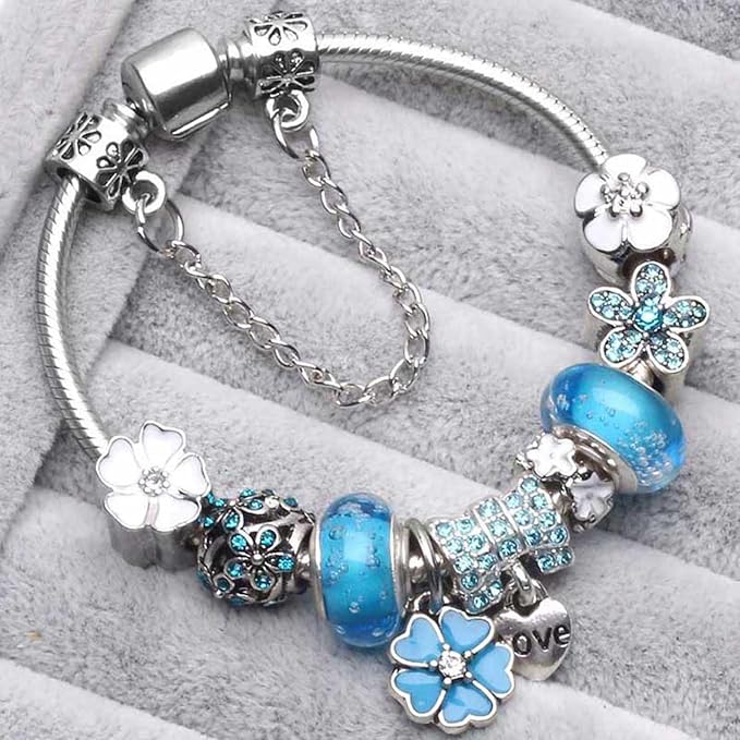 Bracelet en Argent Sterling 925 avec Breloques Florales | Bijou Élégant Femme Cadeau