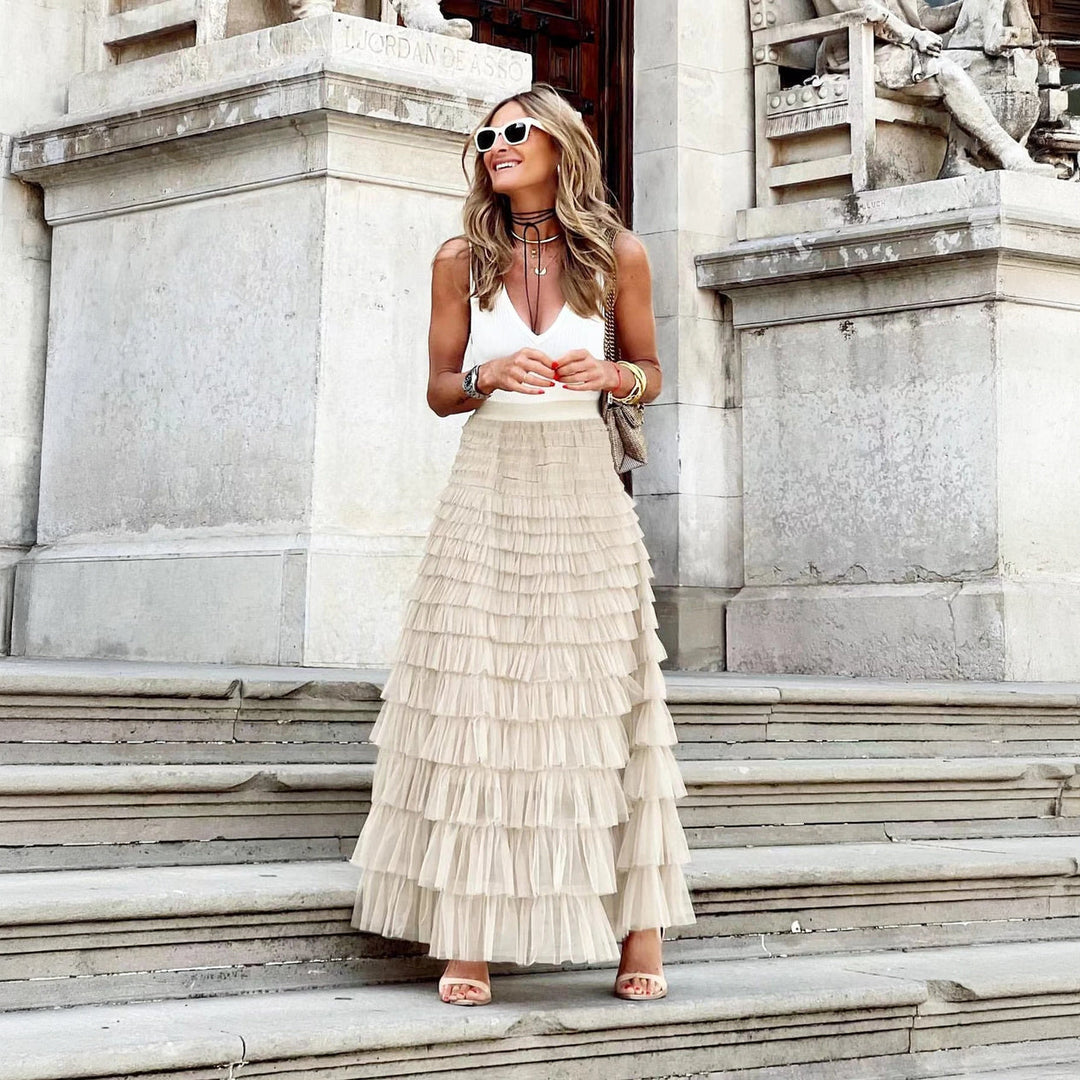 Maxi-jupe longue à volants | Taille haute Silhouette romantique et fluide