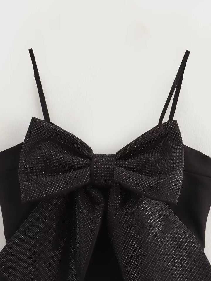 Loulou Débardeur femme pailleté avec noeud | Débardeur noir à paillettes pour les fêtes & occasions spéciales