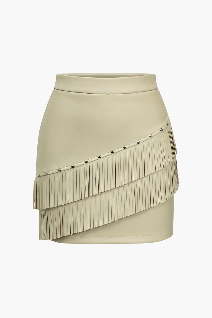 Mary Jupe Solide à Détails Frangés pour Femmes | Design Chic et Polyvalent