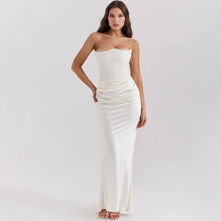 Emilia Robe corset pour femme | Robe de soirée bustier en velours à chevrons & coupe slim