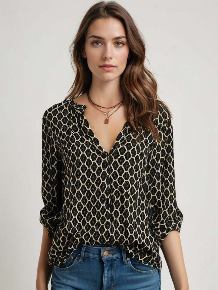 Zara | Chemisier Femme à Col V – Élégance Décontractée en Coton