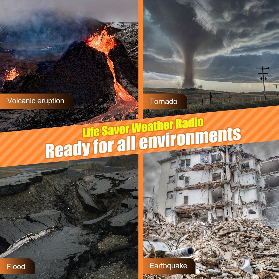 Radio de emergencia multifunción – AM/FM/NOAA, linterna, SOS, recarga solar y USB