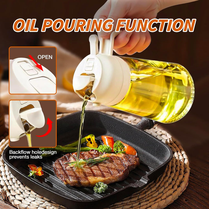 Liboer 2-en-1 Vaporisateur et Distributeur d’Huile d’Olive | Bouteille Verre 470ml Cuisine