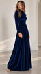 Robe midi en velours à manches longues et coupe trapèze pour invitée de mariage