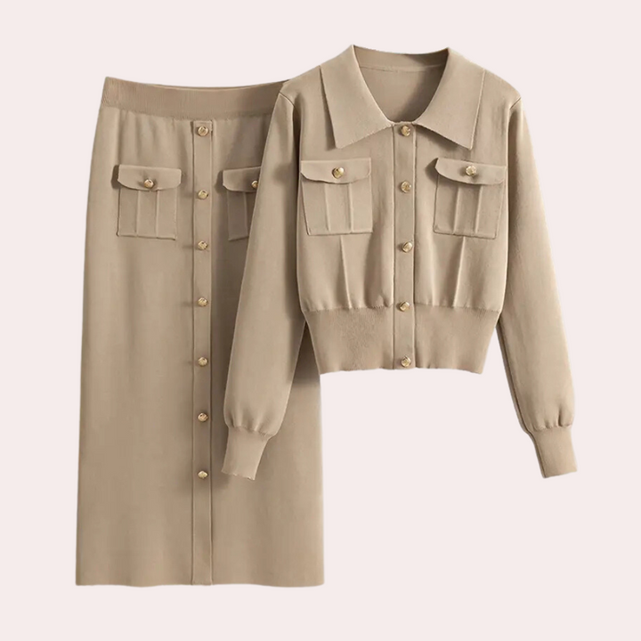 Conjunto Celeste de dos piezas para mujer | Estilo elegante y abotonado 