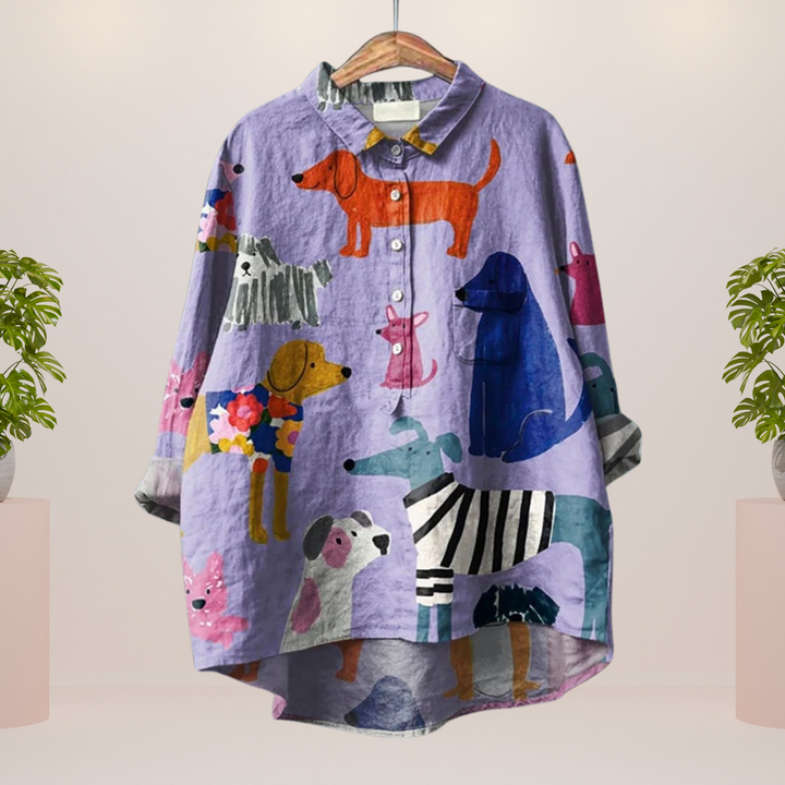 Chemise Milo pour femme avec illustration de chien colorée | Aéré, confortable & idéal pour les amoureux des chiens