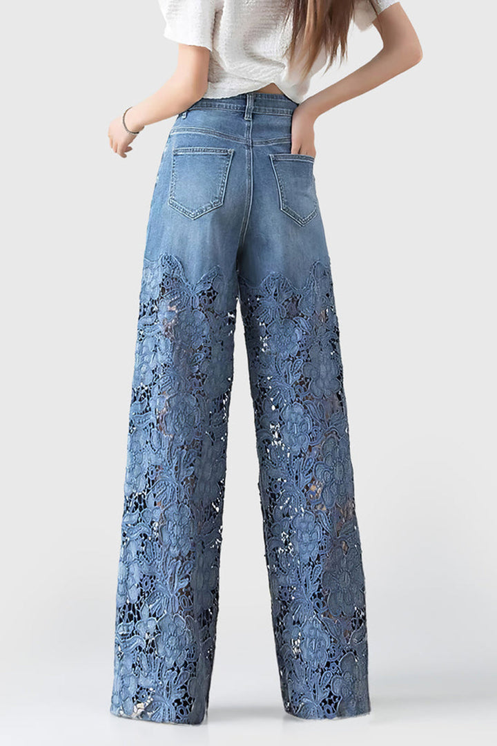 Valeria Skinny Jeans pour femmes | Denim taille haute avec empiècement en dentelle & confort stretch