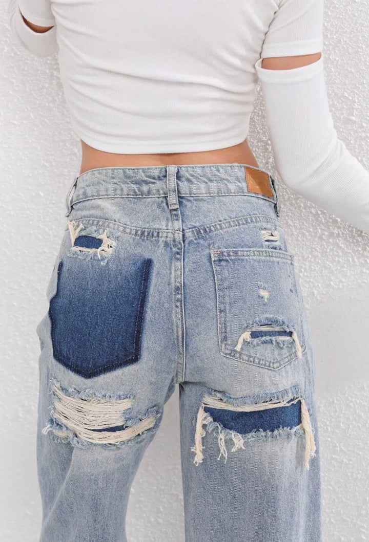Becky Straight Leg Jeans | Taille haute avec détails déchirés