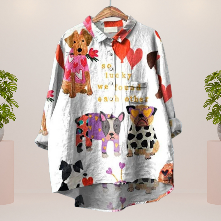 Chemise Milo pour femme avec illustration de chien colorée | Aéré, confortable & idéal pour les amoureux des chiens