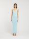 Vestido de noche para mujer Isla | Vestido largo de lentejuelas azules con escote en U y corte entallado