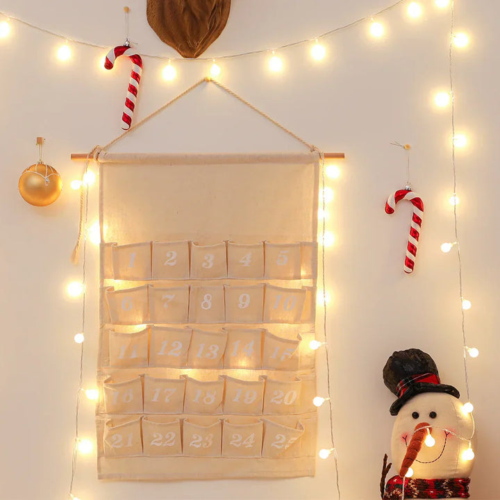 Calendrier de l’Avent WinterCharm | 24 Poches en Coton Naturel Réutilisable
