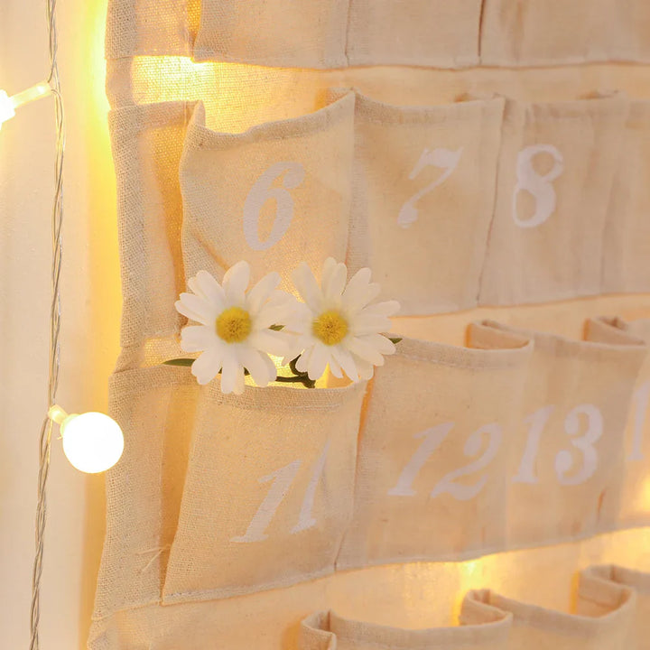 Calendrier de l’Avent WinterCharm | 24 Poches en Coton Naturel Réutilisable