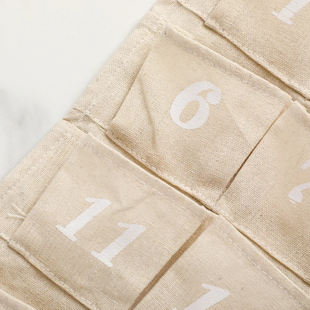 Calendrier de l’Avent WinterCharm | 24 Poches en Coton Naturel Réutilisable
