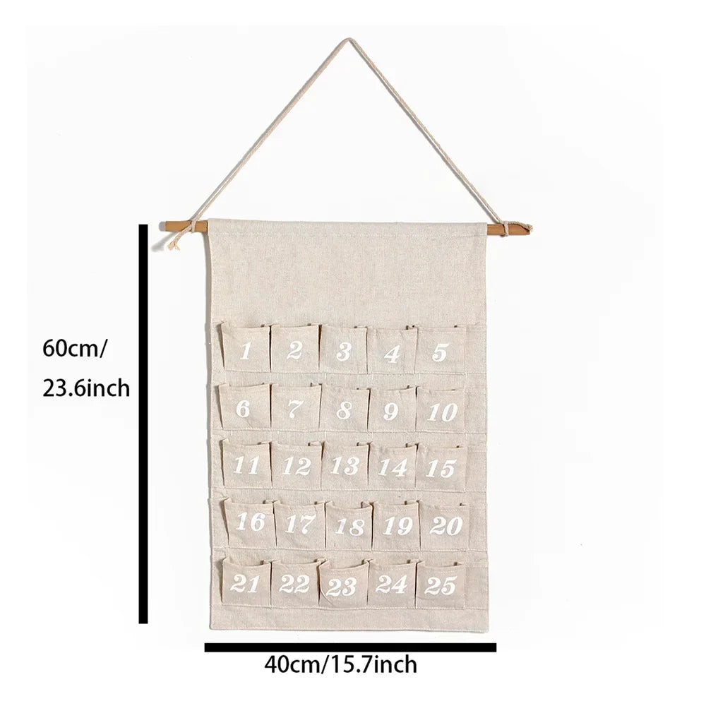 Calendrier de l’Avent WinterCharm | 24 Poches en Coton Naturel Réutilisable