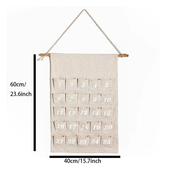 Calendrier de l’Avent WinterCharm | 24 Poches en Coton Naturel Réutilisable