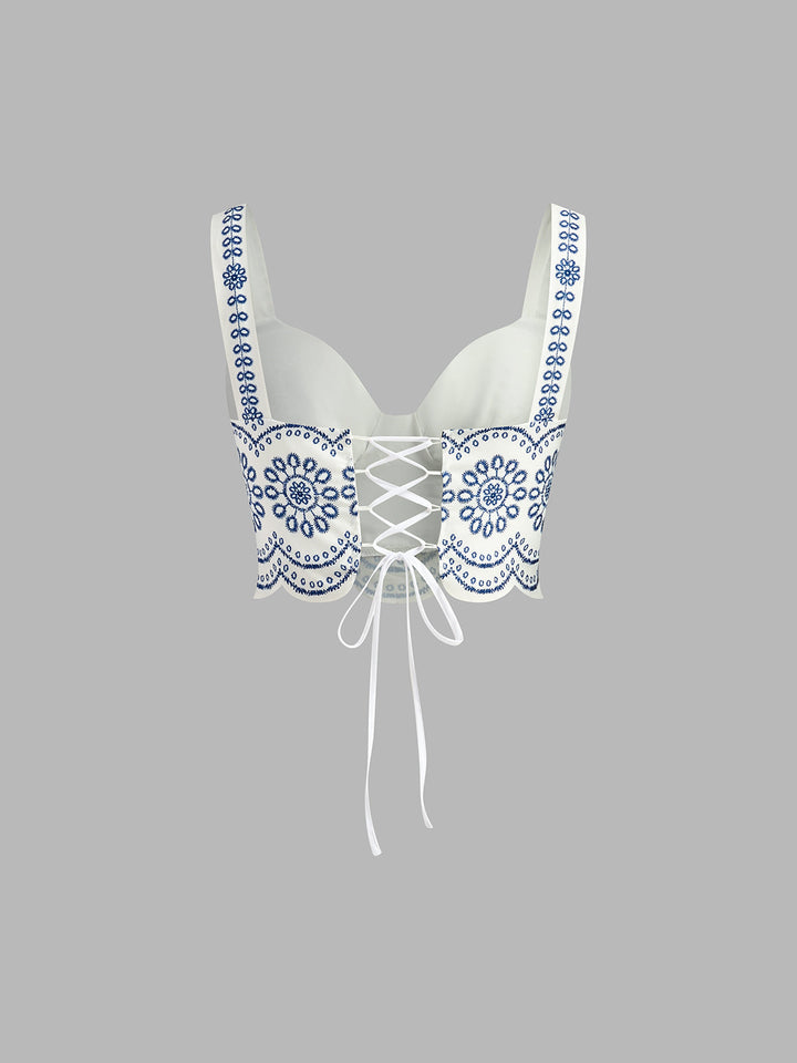 Ensemble deux pièces avec broderie | Top bustier & maxi-jupe | Estival & Féminin
