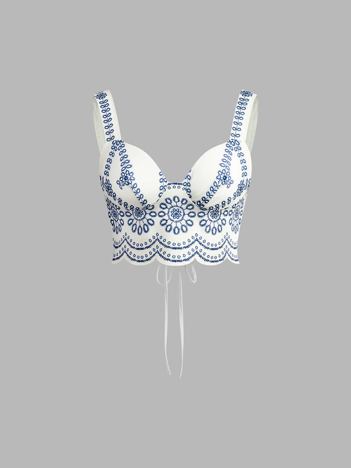 Ensemble deux pièces avec broderie | Top bustier & maxi-jupe | Estival & Féminin