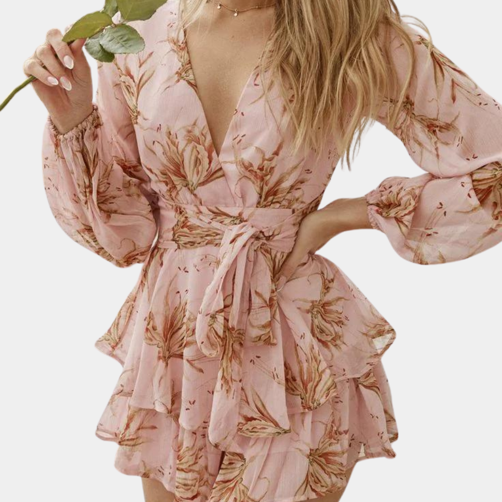 Sienna Robe Courte Femme Imprimé Fleuri | Col V & Détails à Volants