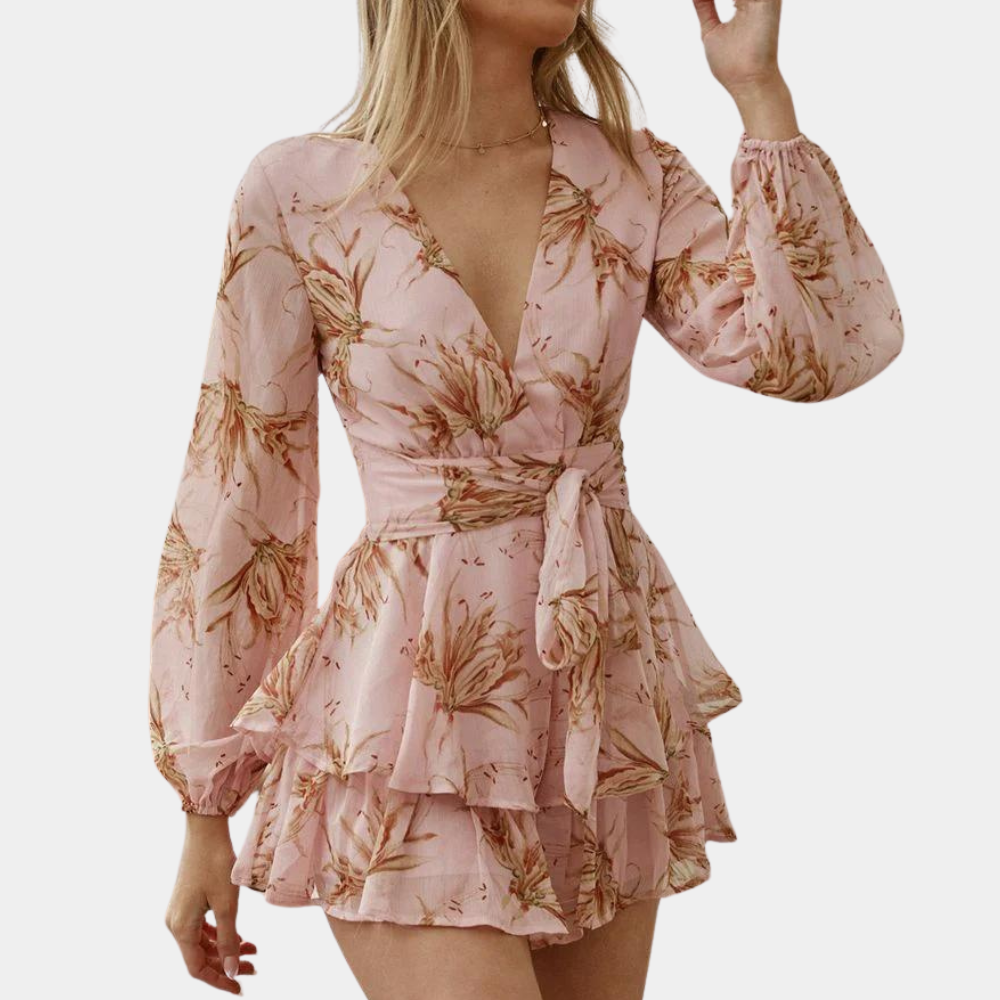 Sienna Robe Courte Femme Imprimé Fleuri | Col V & Détails à Volants