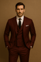 Completo da uomo in poliestere, 3 pezzi, giacca, gilet e pantaloni per l'autunno, ideale per matrimoni e affari