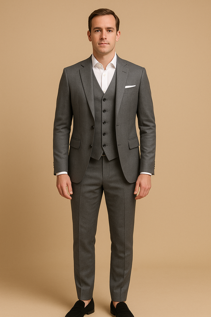 Costume trois pièces - Coupe ajustée - Simple boutonnage - Revers notch