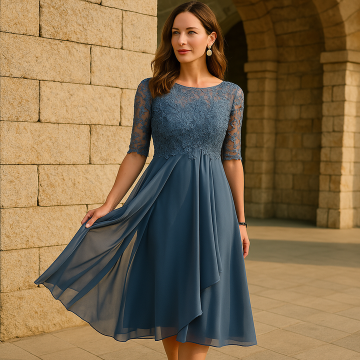 Luna Dress with Lace and Chiffon | Stylish Comfortable Dress with Half-Length Sleeves for Special Occasions