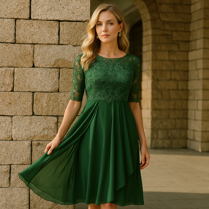 Luna Dress with Lace and Chiffon | Stylish Comfortable Dress with Half-Length Sleeves for Special Occasions