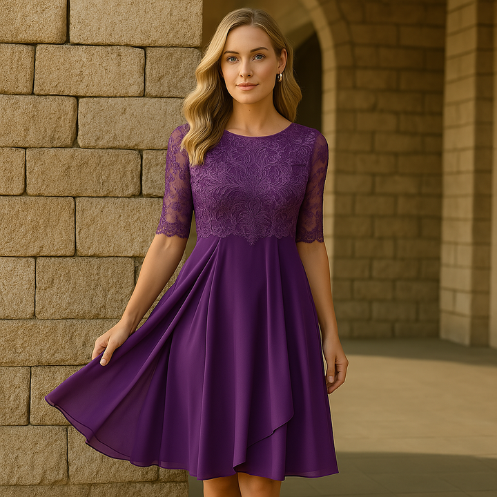 Luna Dress with Lace and Chiffon | Stylish Comfortable Dress with Half-Length Sleeves for Special Occasions