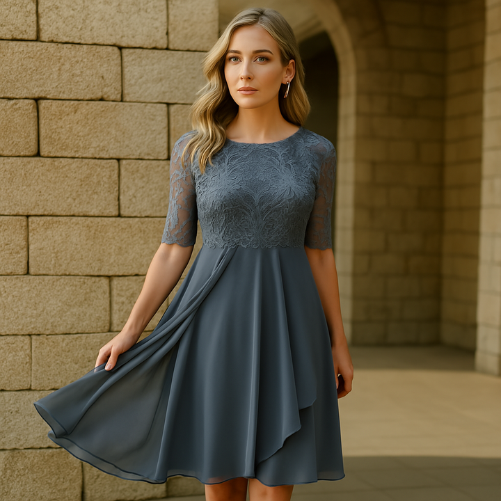 Luna Dress with Lace and Chiffon | Stylish Comfortable Dress with Half-Length Sleeves for Special Occasions