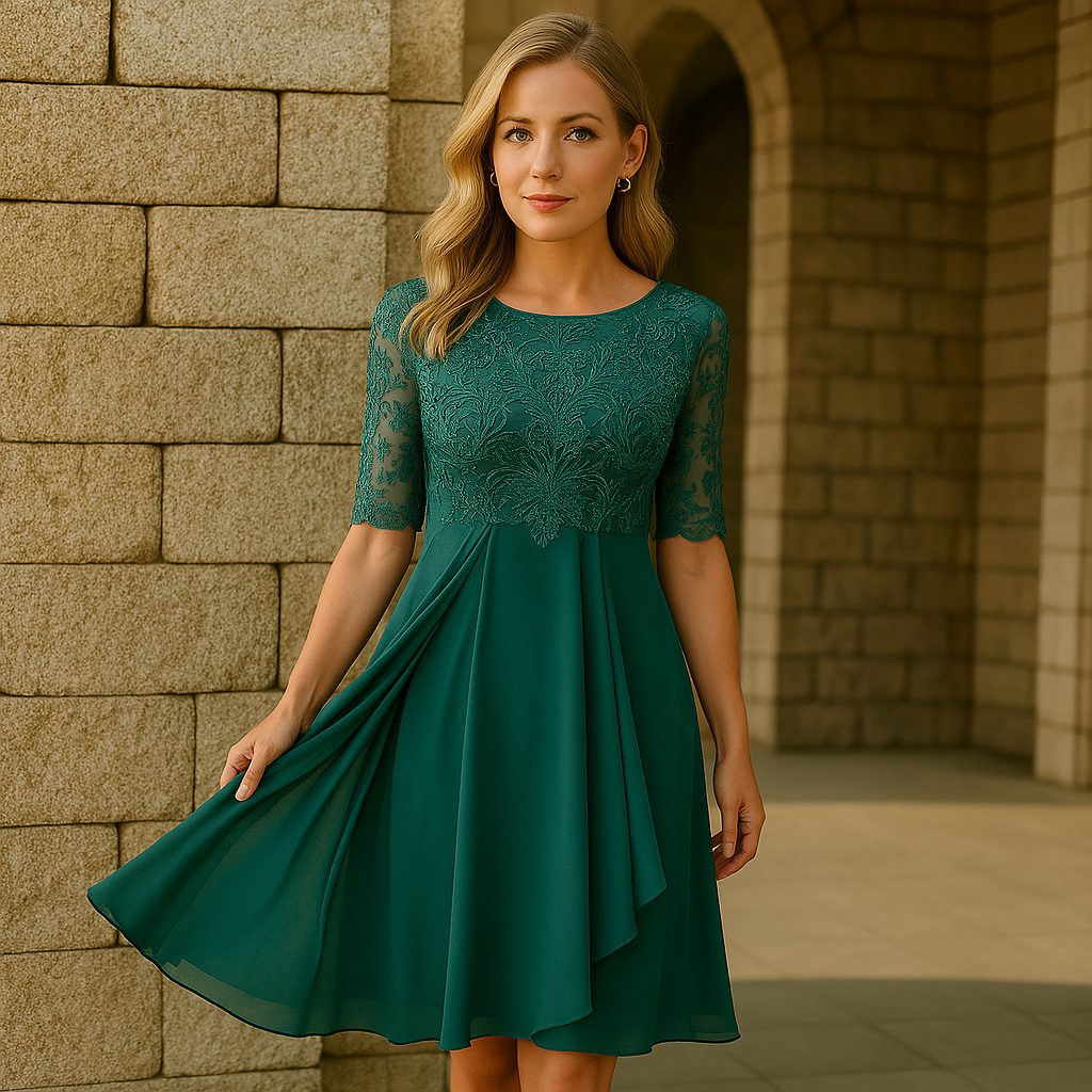 Luna Dress with Lace and Chiffon | Stylish Comfortable Dress with Half-Length Sleeves for Special Occasions