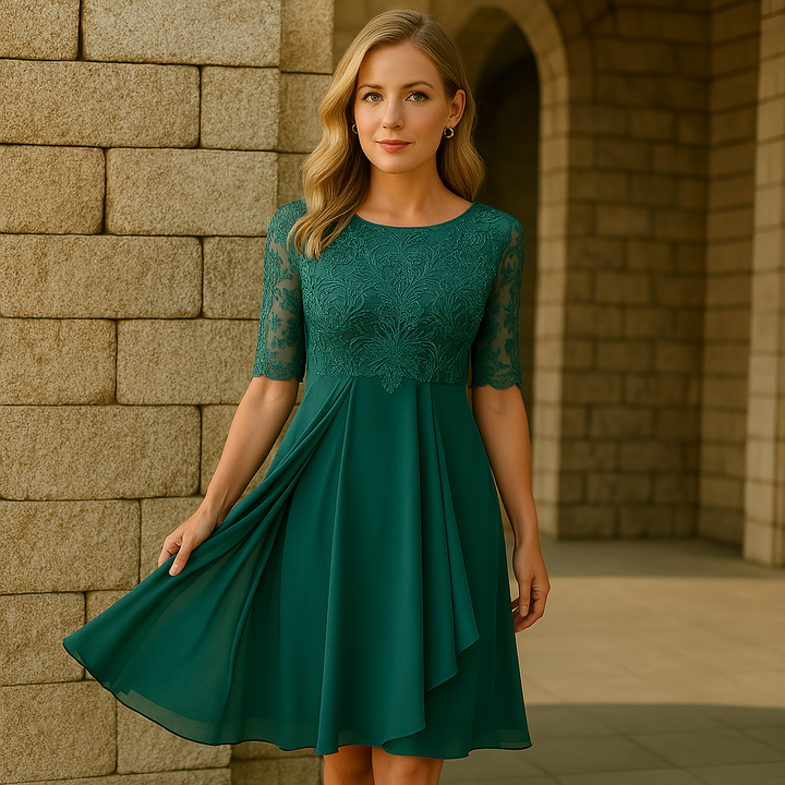 Luna Dress with Lace and Chiffon | Stylish Comfortable Dress with Half-Length Sleeves for Special Occasions