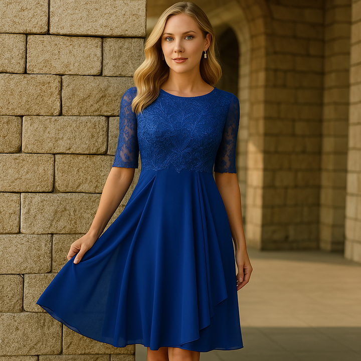 Luna Dress with Lace and Chiffon | Stylish Comfortable Dress with Half-Length Sleeves for Special Occasions